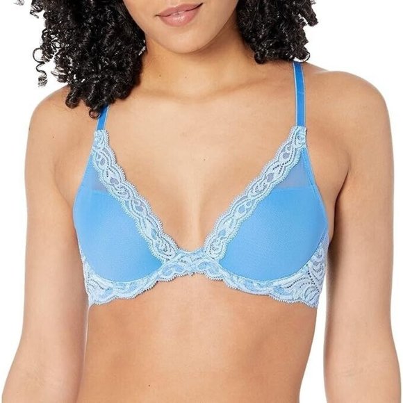 Natori 730023 Feathers Contour Plunge Bra Pool Blue - Picture 1 of 3